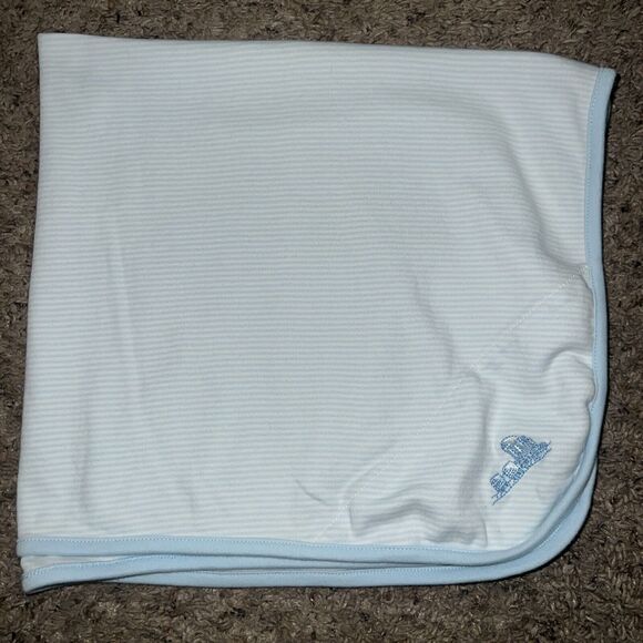 Little Me Train Choo Choo Baby‎ Blanket Blue White Stripes Striped 30”x26” - Picture 1 of 6